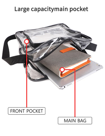 TINYAT Clear Men's Crossbody Bag PVC Double Pocket Travel Bag Adjustable Shoulder Straps Single Shoulder Bag for Daily Commuting