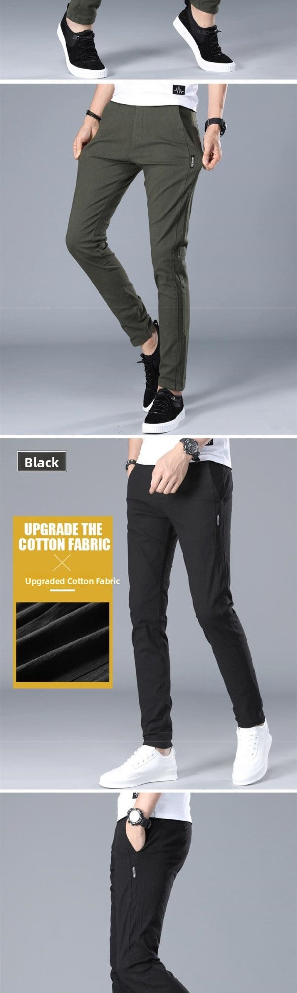 Khaki Casual Cotton Chino Pants Men Straight Leg Trousers Youth Active Sle mid Waist Long Summer Faion Thin Material