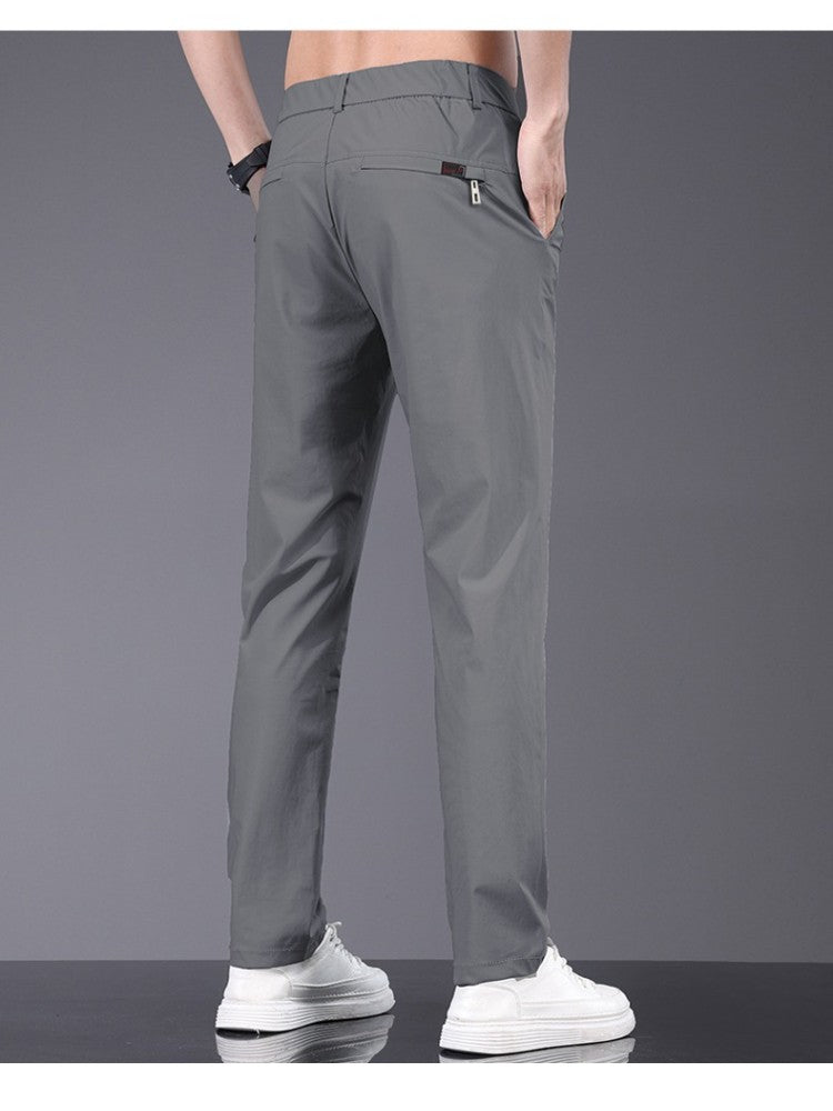 Summer New Men's Ice Silk Pants Korean Y2K All Match Elastic Sweatpants Office Business Casual Fashion Straight Suit Trousers