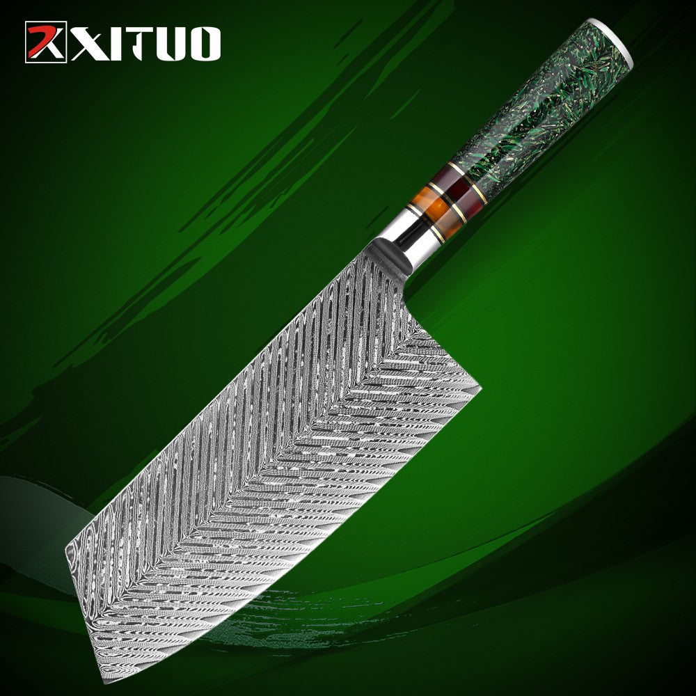 Conjunto de Facas de Cozinha XITUO Luxury Damascus Japonesas Chef Santoku Faca Cutelo Descascar Faca de Pão Cabo de Resina Sintética Destaque