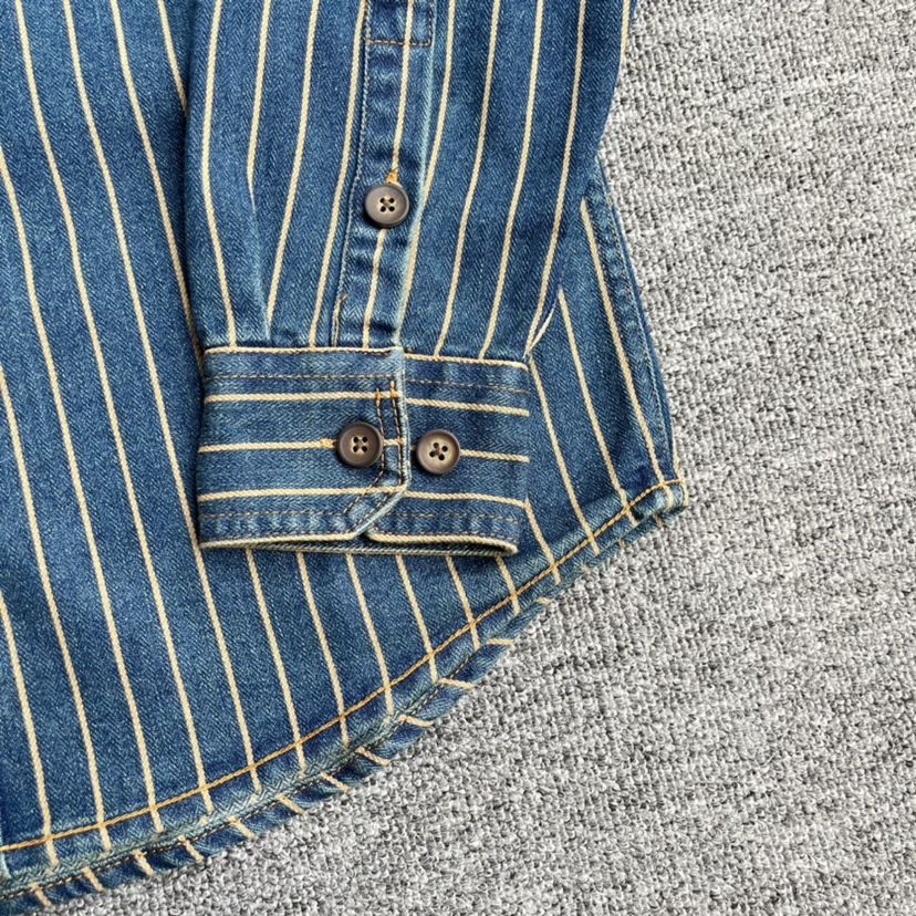 Spring New American Retro Heavyweight Denim Cargo Striped Shirt Men's Simple 100% Cotton Washed Old Casual Blouses Thin Jacket