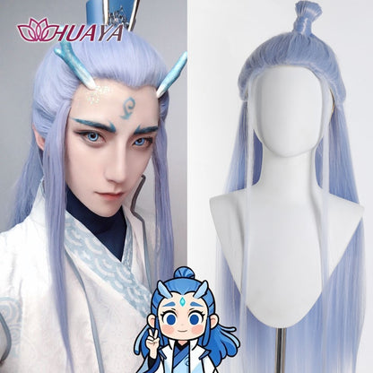 Peruca Sintética Longa Lisa para Cosplay Estilo Antigo Chinês Masculina Príncipe Bonito Penteado Cabelo Caído Peruca Hanfu