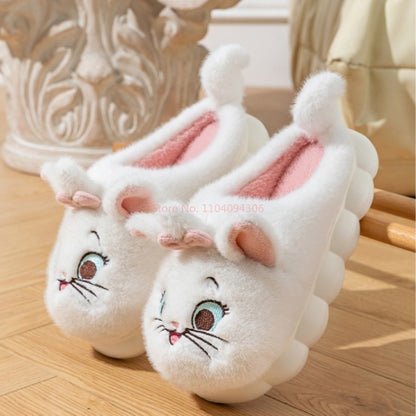 Princesa Cute Mary Gato Chinelos de Algodão Peludo Mulheres Chinelos de Casa Inverno Chinelos de Pelúcia Slides Chinelos de Interior Fofos Sapatos Encantadores