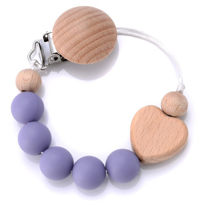 Baby Beech Pacifier Clips Heart Wood Silicone Pacifier Chain Baby Pacifier Clip Pendant Dummy Nipple Holder Anti-drop Accessory