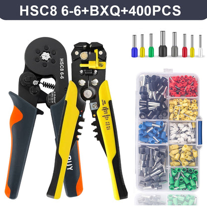Alicate Desencapador e Crimpador Autorregulável, Kit de Ferramentas de Crimpagem de Terminais Autorregulável Hexagonal Tipo Catraca com Terminais de Fio