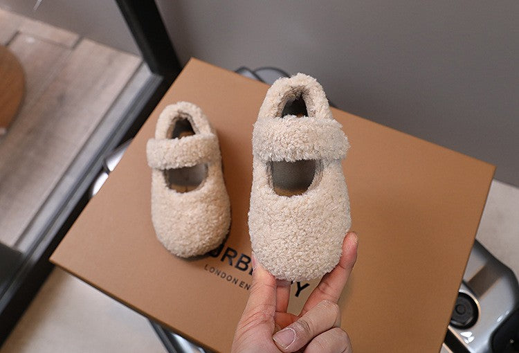 Children Fur Shoes 2024 Winter Kids Warm Plush Shoes For Girl Flat Loafers Moccasins Girls Casual Shoes Khaki, Beige