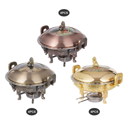 4PCS Chafing Dishes, Classical Round Chafing Buffet Set, Stainless Steel Chafers and Buffet Warmers Sets for Gatherings, Events