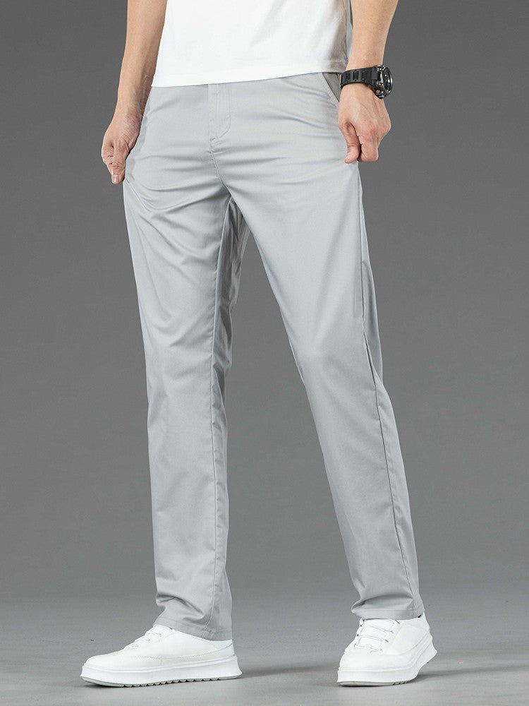 Spring Summer New Men's Casual Pants Thin Mulberry Silk Soft Business Casual Trousers Slim Straight Elastic Suit Pants Male