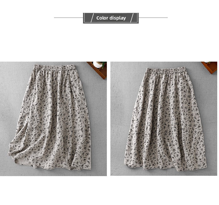 Cotton Linen High Waist Printed Summer New Sle Cool Slimming Hip Covering Floral Skirt Loose Fit Casual Long Skirt
