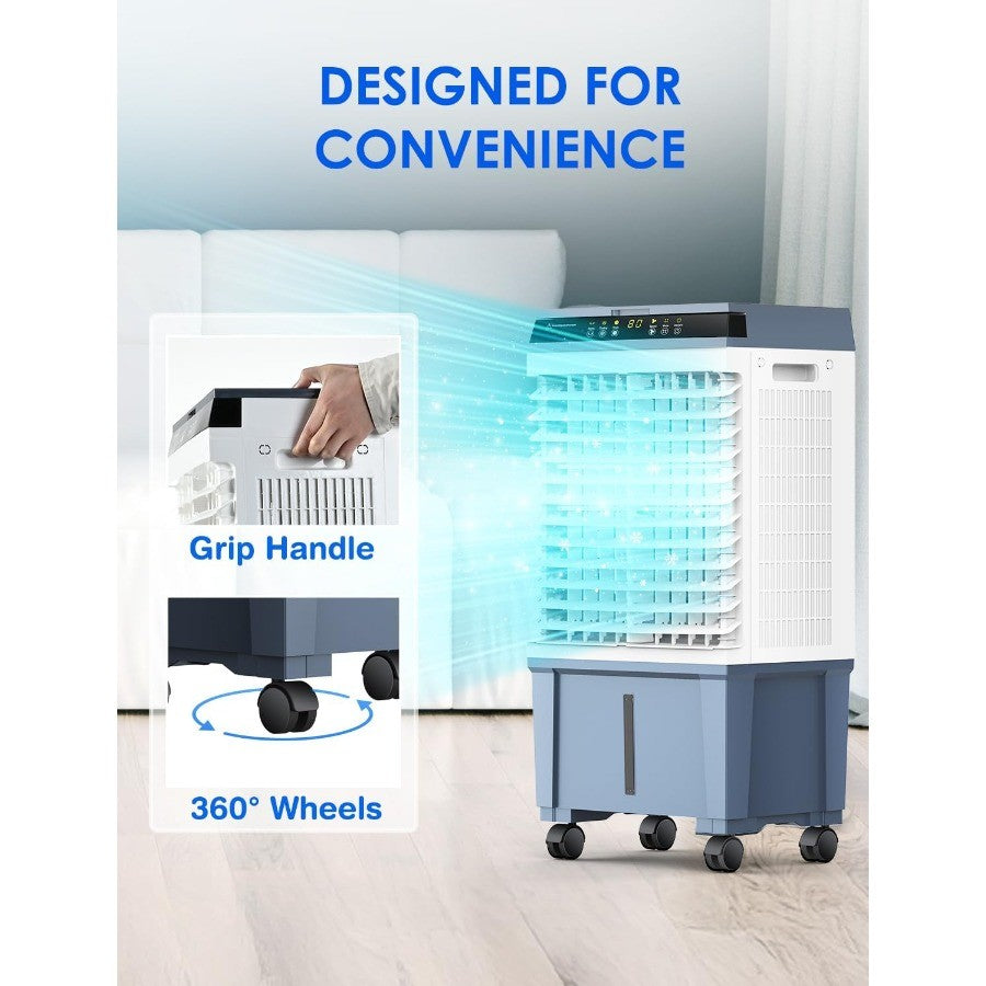 Swamp Cooler 1800 CFM Portable Evaporative Air Cooler with 6 Ice Box 5.3 Gal Water Tank 110 Swing 3 Speeds Upgraded Remote 12H
