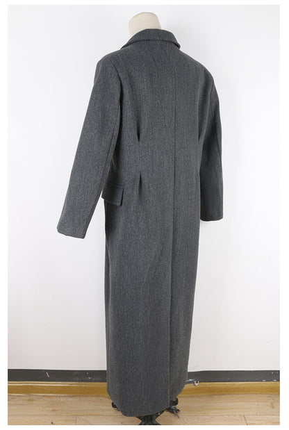 Mauroicardi Autumn Winter Extra Long Warm Black Loose Casual Wool Blends Coat Men Luxury Floor Length Overcoat Korean Fashion