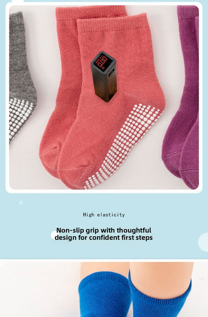 6 Pairs Baby Socks Spring Autumn Cartoon Weather Full Bottom Anti Slip Mid Tube Kids Boys Girls Socks