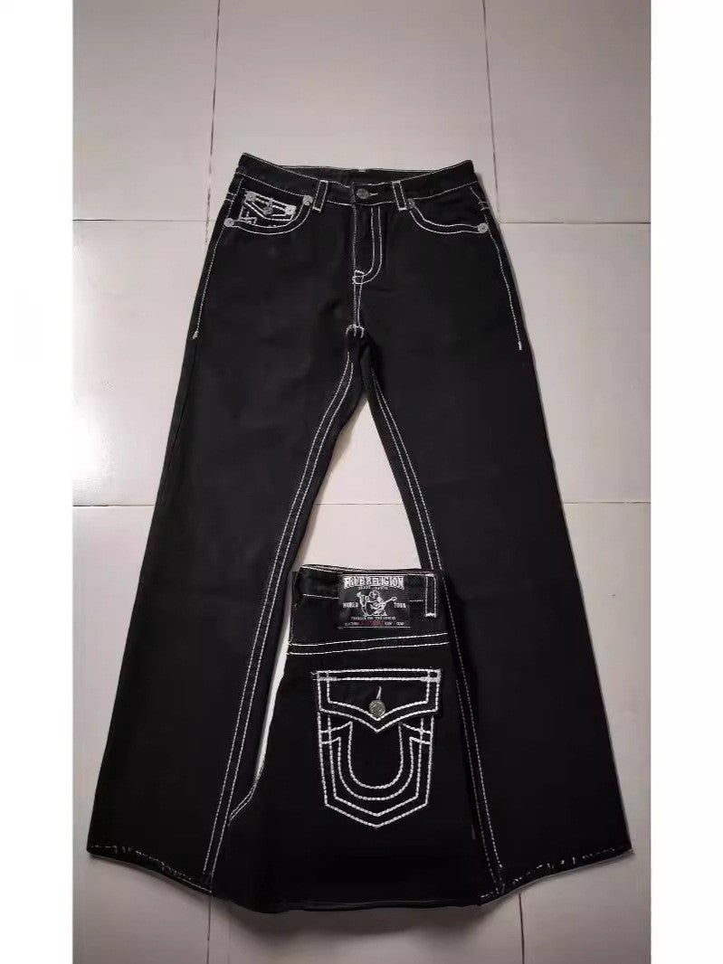 Buddha Jeans Vintage Y2K Men's Jeans Women's Pocket Embroidered Jeans Patch Leather Vintage Blue Jeans Loose Fit Jeans pants