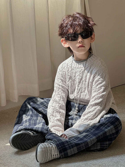 2025 Autumn Winter Cotton Boys Casual Pants Children Fleece-Lined Kids Plaid Loose Long Trouser Soft Warm 3-12 Years Outfit