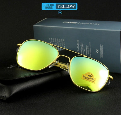 RE Sunglasses Man USA Army Military Aviation Pilot Sunglasses Woman Glass Lens Luxury Brand Retro Titanium Frame High Quality