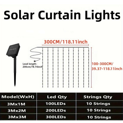 Solar LED Curtain Light Outdoor Garland Solar Fairy String Light Pavilion Garden Party Holiday Christmas Decor