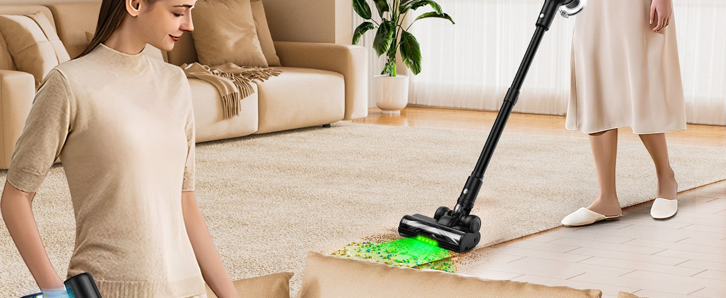 Aspirador de Pó Sem Fio, 50Kpa/55Mins Aspiradores de Pó para Casa, Aspirador Vertical Antiemaranhamento com Autossuporte, Carregamento com Suporte de Parede