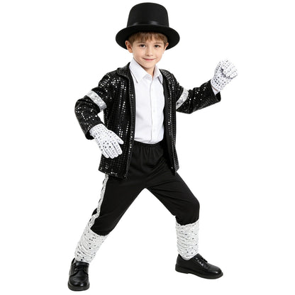 Kids Michael Jackson Costume Boys Superstar Singer Outfit Halloween Carnival Stage Performance Dance Cosplay Party Costume