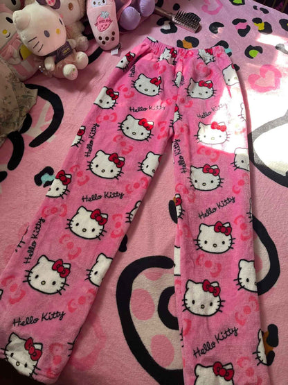 Calças de Pijama Hello Kitty Y2K Calças de Pijama Femininas Sanrio Anime Calças de Dormir para Casal de Desenho Animado Calças de Casa Roupa de Lazer para Casa