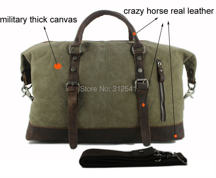 Vintage military Canvas Leather men travel bags Carry on Luggage bags Men Duffel bags travel tote large weekend Bag Overnight