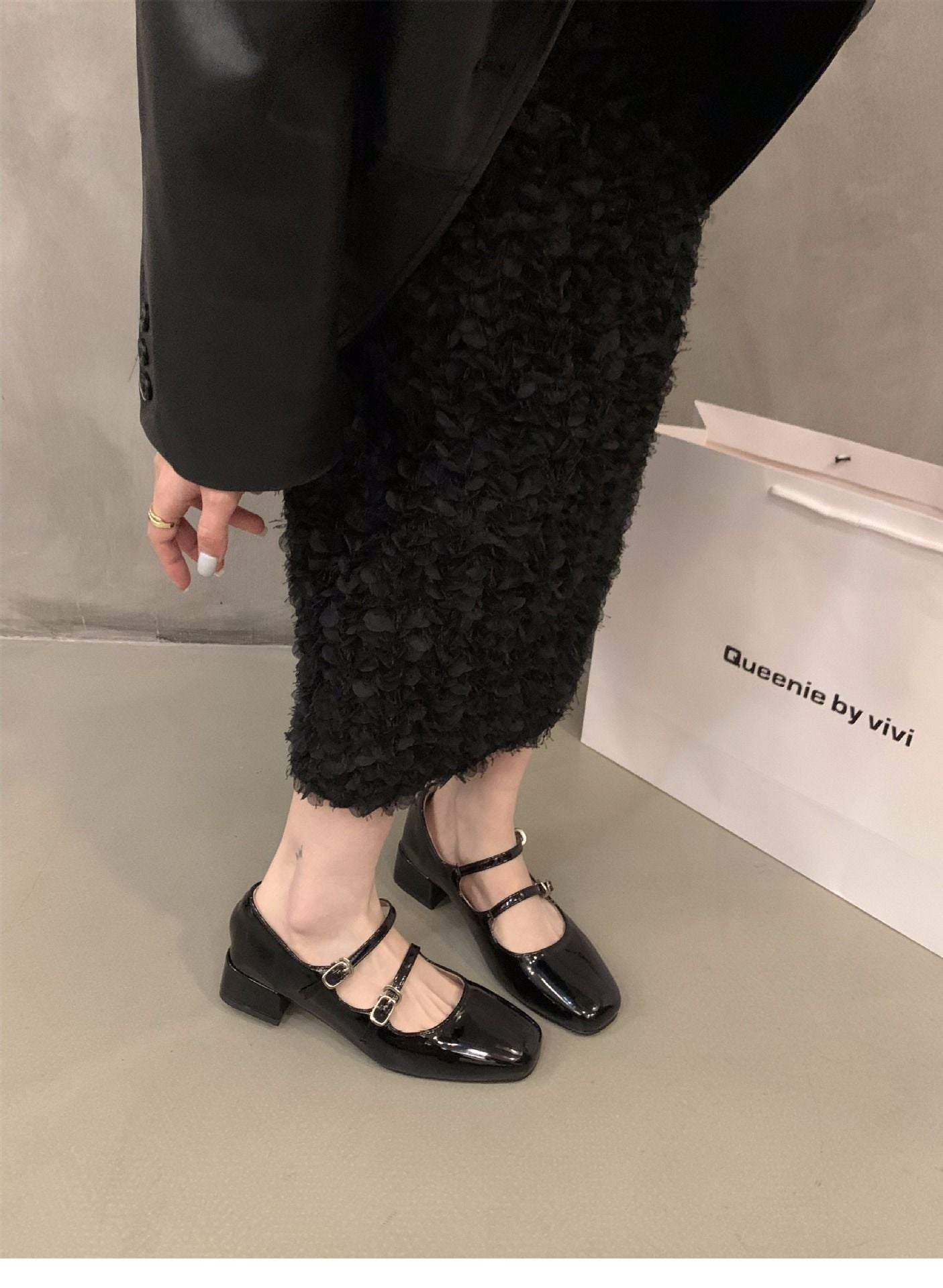 Mary Jane Shoes for Women  Retro Medium Heel Women's Single Shoes Fashion Gloss Soft Comfort Ballet Shoes Zapatos De Mujer