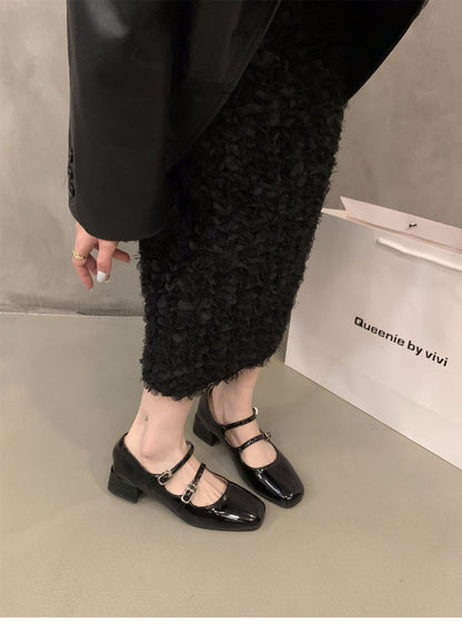 Mary Jane Shoes for Women  Retro Medium Heel Women's Single Shoes Fashion Gloss Soft Comfort Ballet Shoes Zapatos De Mujer