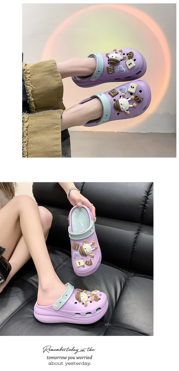 Fashion Diy Clogs Sandals Women 2024 Summer Chunky Platform Slippers Woman Thick Bottom Closed Toe Beach Slippers Mujer