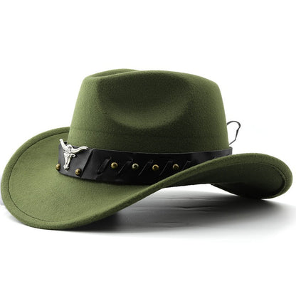 New Vintage Western Cowboy Hat For Men's Gentleman Lady Jazz Cowgirl With Leather Wide Brim Cloche Church Sombrero Hombre Caps