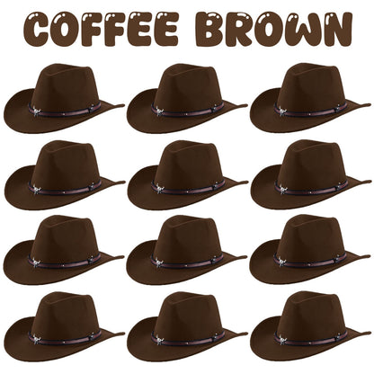 4-24Pcs Western Cowboy Hat for Men Women Adjustable Felt Cowgirl Hats Wide Brim Fedoras Hat for Adult Bachelor Party Costume