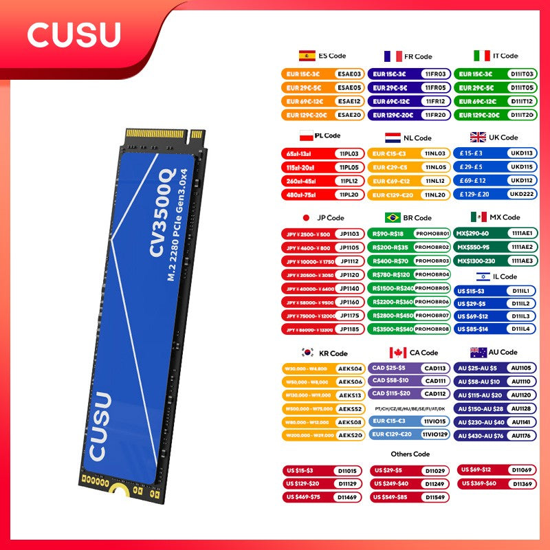 SSD CUSU 512GB 1TB 2TB NVMe M2 PCIe3.0 M.2 2280 Unidade de Estado Sólido para Notebook Desktop