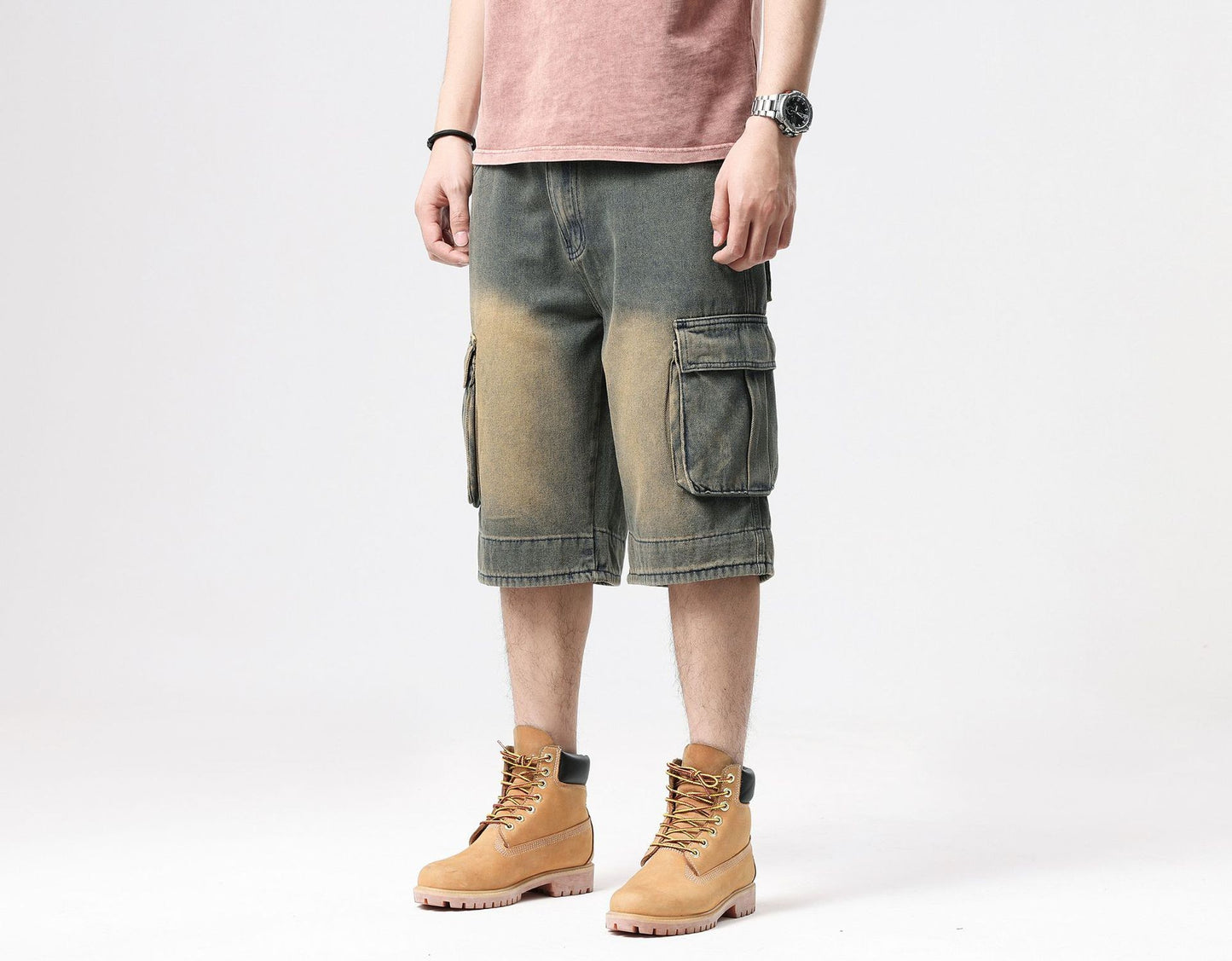 ABOORUN Mens Plus Size Loose Baggy Denim Shorts Fashion Streetwear Hip Hop Skateboard Cargo Jeans Short for Male R1402