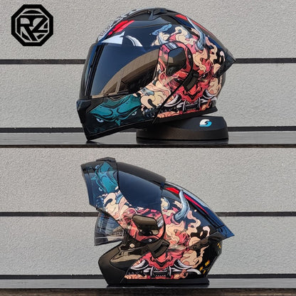 ORZ Capacete Integral Personalizado para Motocicleta Masculino Feminino Moda Capacete com Lente Dupla Capacete de Motocross de Corrida Modular Articulado Casco Moto