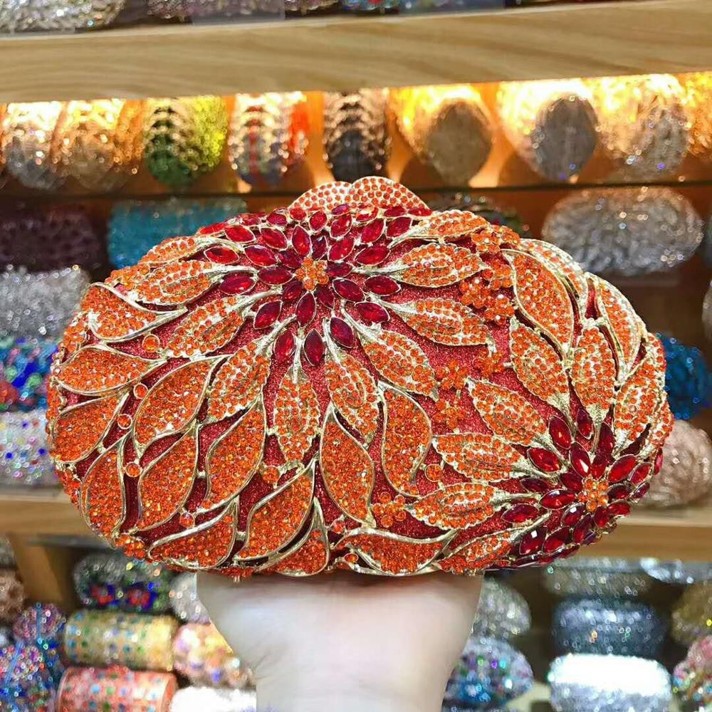 XIYUAN women red/pink/blue/gold/silver Hollow Out Flower Birthday party Crystal Evening bag Clutch purse Minaudiere Handbags