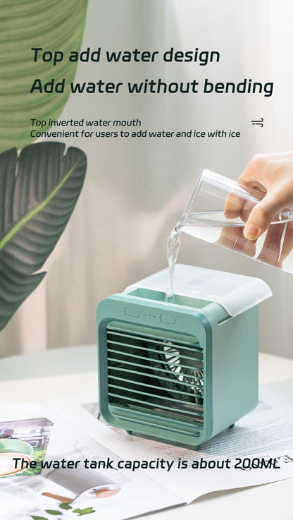 Portable USB Rechargeable Air Cooler - 3-in-1 Mini AC Fan with 7 Color LED, 4000mAh Battery for Home/Office/Camping