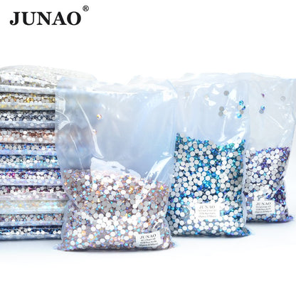 JUNAO Wholesale SS6 SS10 SS12 SS16 SS20 SS30 Flatback Glass Rhinestones Clear Cr