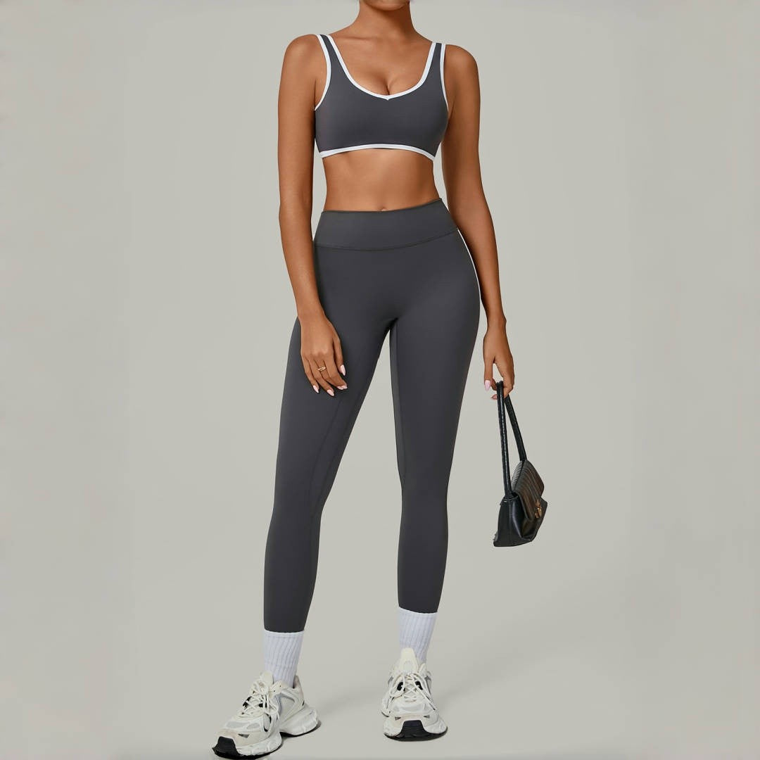 Yoga Suit Sports Fitness High Waist Peach Hip Tight Removable Padding Sports Bra Outfit Running Workout Clothes Gym Leggings Set