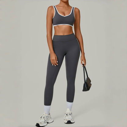 Yoga Suit Sports Fitness High Waist Peach Hip Tight Removable Padding Sports Bra Outfit Running Workout Clothes Gym Leggings Set