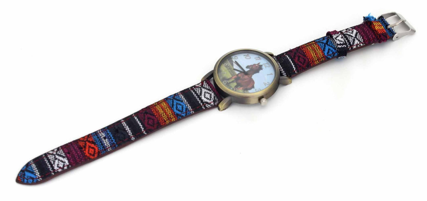 Running Horse Print Animal Unicorn Horses Fashion Men Women Stripes Denim Cloth Canvas Band Sport Quartz Watch