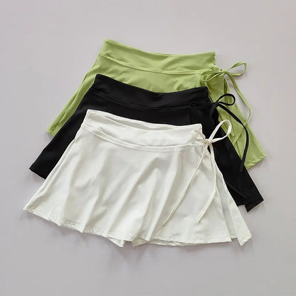 Sports Yoga Skirt Badminton Tennis Skirt Pants Half-body Quick Drying Pocket Skirt Side Split Strap Pants For Outwear