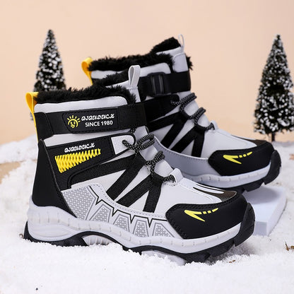 Kids Snow Boots Winter Fashion High Top Warm Plush Comfortable Anti Slip Stable Walking Shoes Boys Outdoor Sneakers Size 30-40