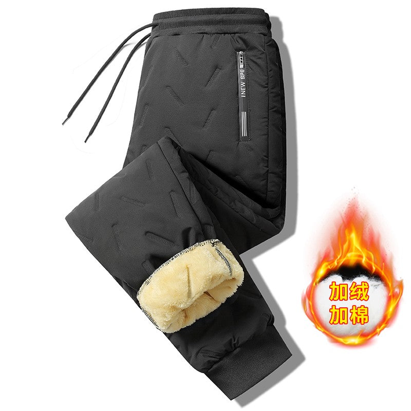 Men's Winter Thiened Lamb Velvet Pants down Feather Windproof Cotton Trousers Loose Fit Warm Casual Long Pants