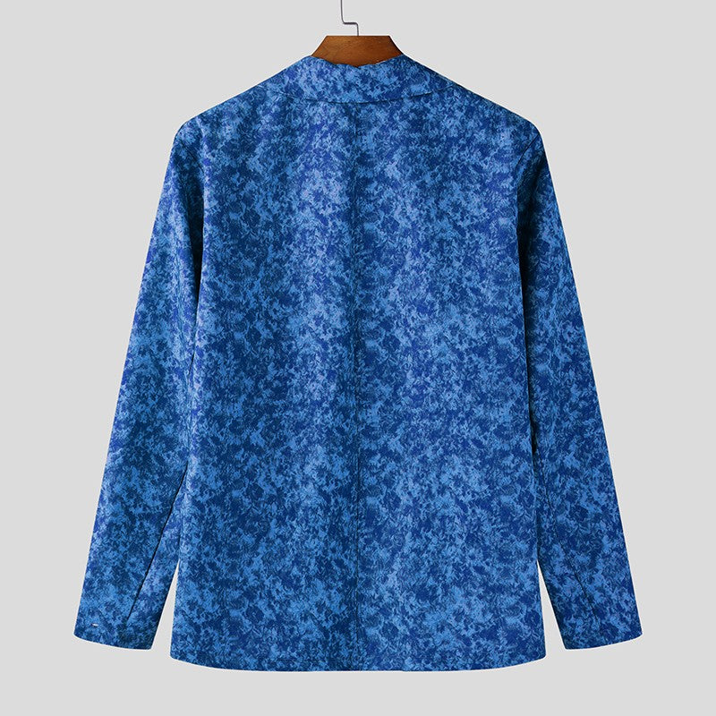 INCERUN Men Blazer Printing Hollow Out Lapel Long Sleeve Male Suit Streetwear Elegant Fashion Casual Thin Coats Men Blazer S-5XL