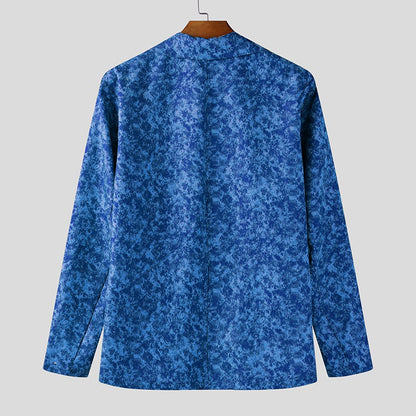 INCERUN Men Blazer Printing Hollow Out Lapel Long Sleeve Male Suit Streetwear Elegant Fashion Casual Thin Coats Men Blazer S-5XL