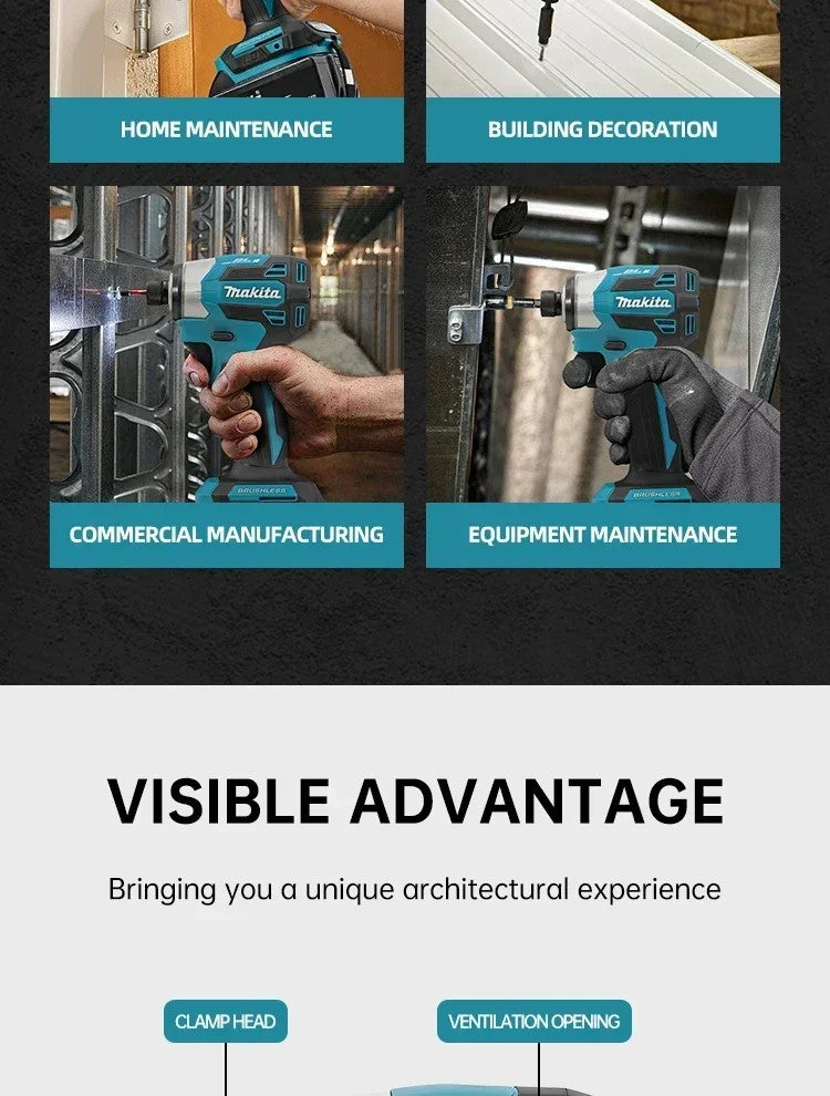 2025 Makita DTD173 bule 18v Brushless Lithium-ion Impact Driver Power Tool Ferramenta Multifuncional, Broca, Ferramenta Elétrica