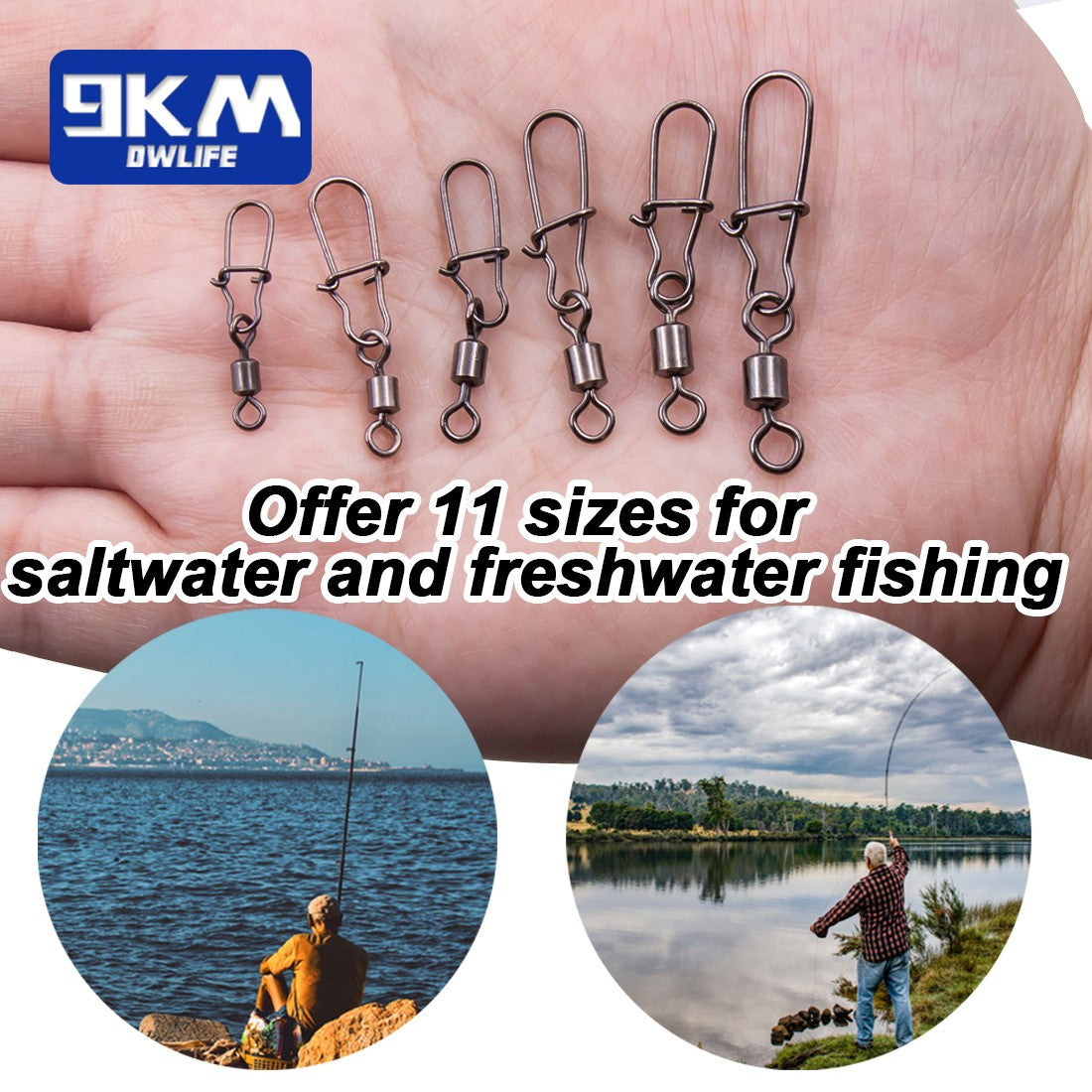 Giradores de Encaixe Duo-Lock 50~200 Peças Girador de Pesca Encaixe de Aço Inoxidável Latão Água Salgada Conectores de Barril Rotativo para Pesca