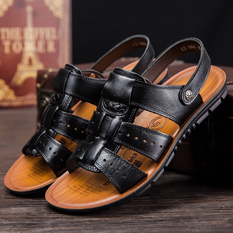 Men's Sandals Leather 2025 New Fashion Comfortable Stretch Beach Shoes Middle-aged and Young Summer Slippers Men's Shoes