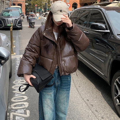 2025 New Autumn Winter Jackets Fashion Women Solid Long Sleeve Thick Pu Zipper Lapel Coats Casual Office Lady Korean Outerwear