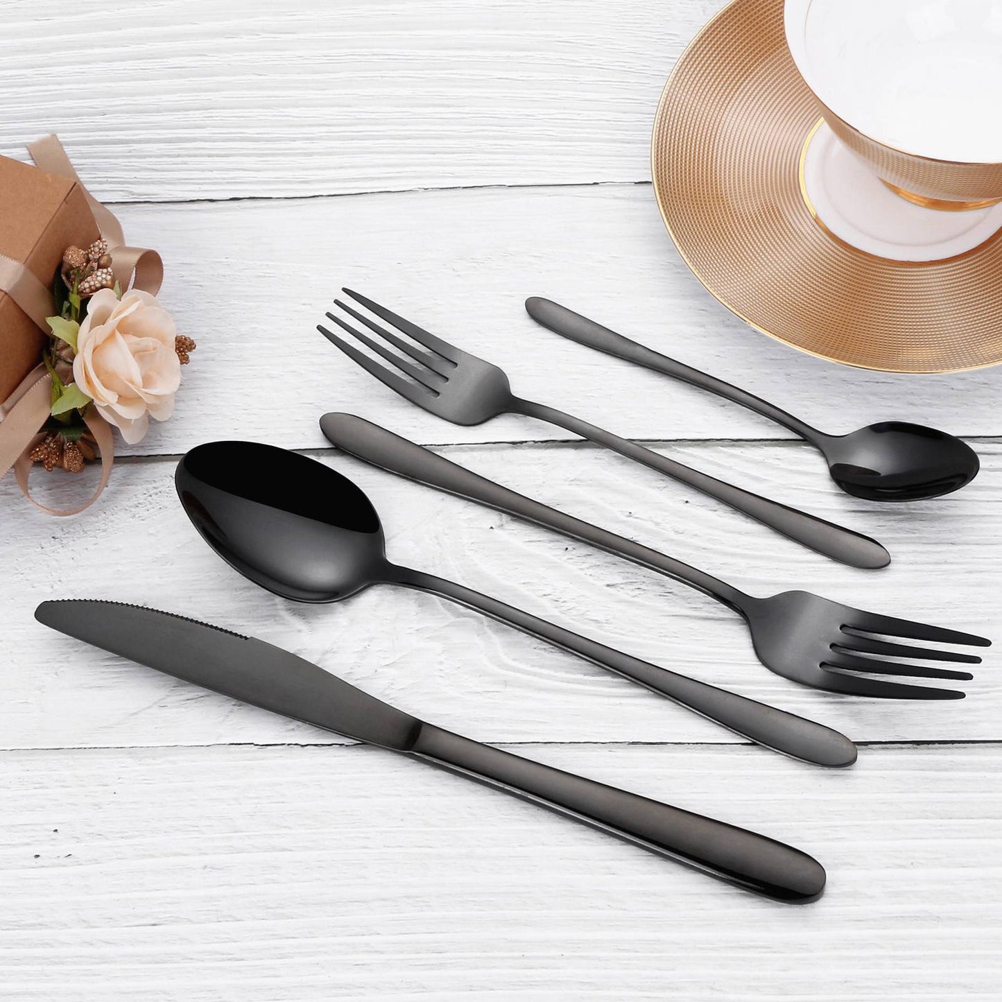 30/35/40 Peças Talheres Ocidentais Aço Inoxidável Preto Conjunto de Talheres Elegante Conjunto de Jantar Espelho Faca Garfo Colher Utensílios de Cozinha