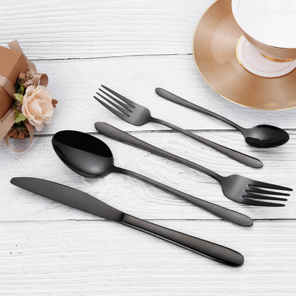 30/35/40 Peças Talheres Ocidentais Aço Inoxidável Preto Conjunto de Talheres Elegante Conjunto de Jantar Espelho Faca Garfo Colher Utensílios de Cozinha