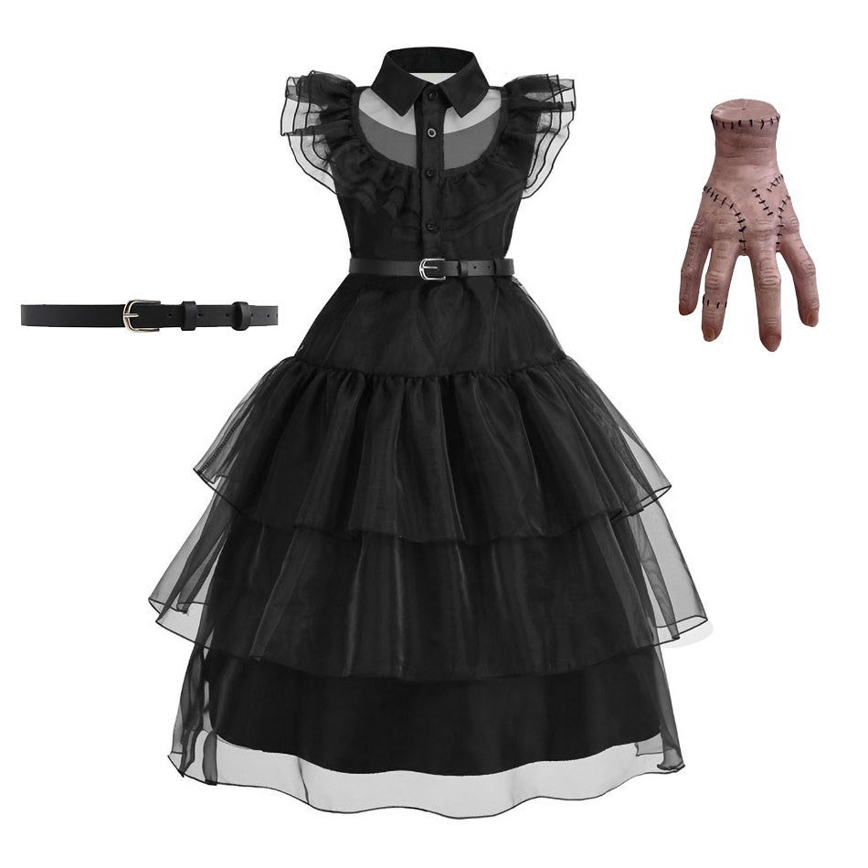 Girls Princess Dress Child Birthday Party Layered Disguise Kids Cosplay Halloween Fantasy Dark Gothic Dancing Costume 4-12Years